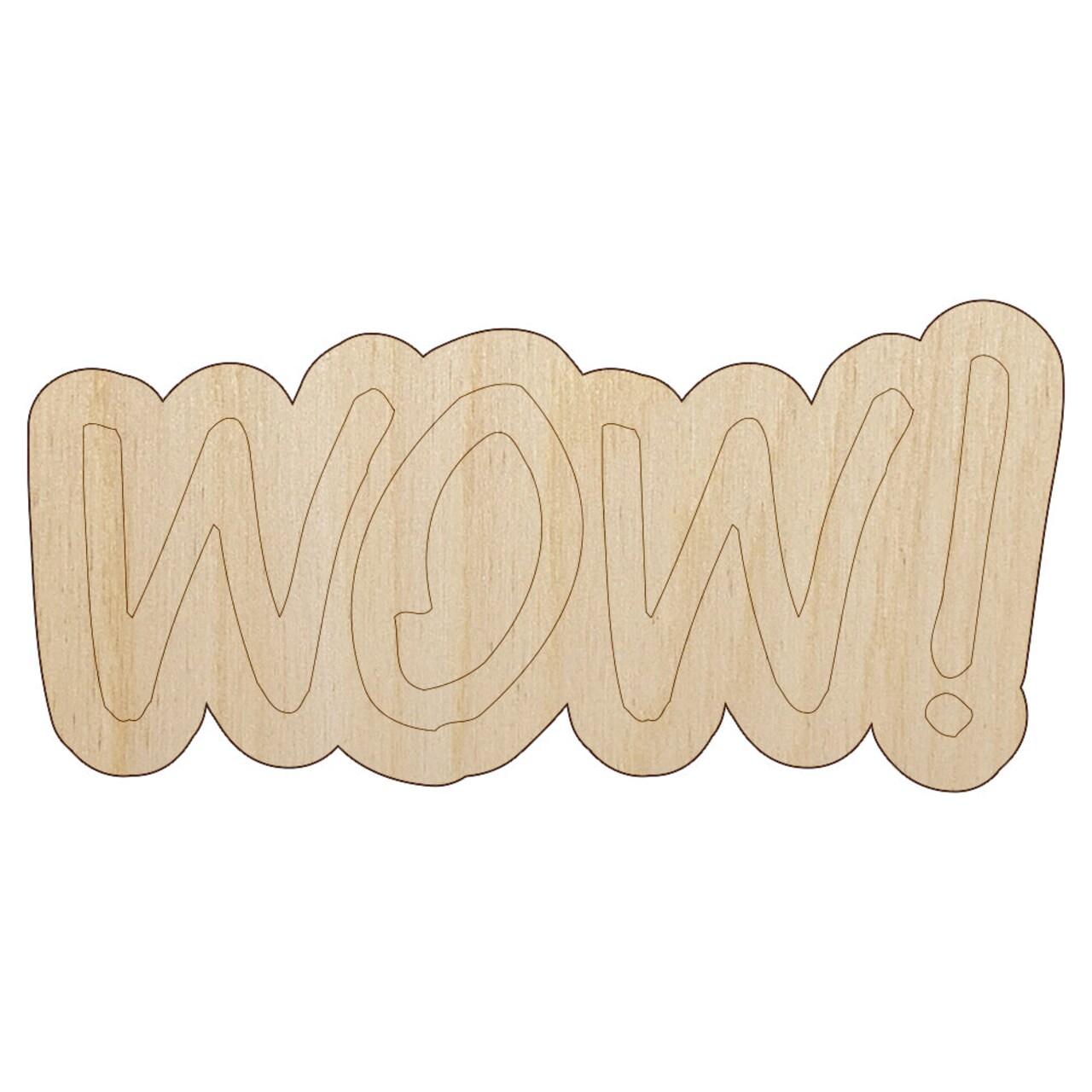 Wow Text Unfinished Wood Shape Piece Cutout for DIY Craft Projects